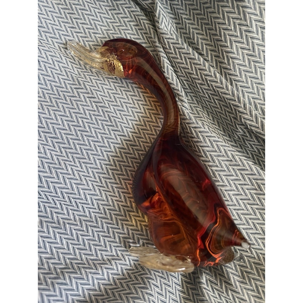Vintage Murano Art Glass Duck 7.5" Amber Glass